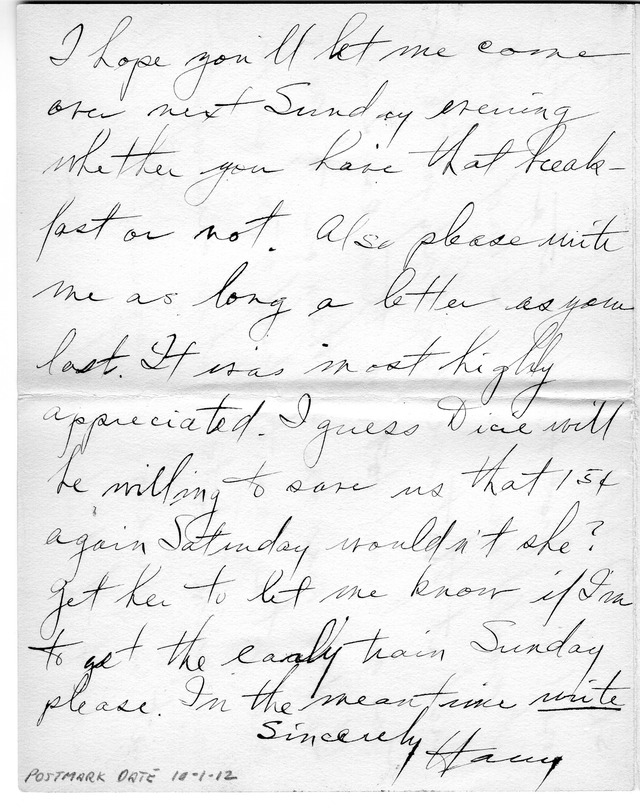 Letter from Harry S. Truman to Bess Wallace