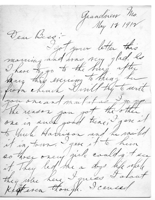 Letter from Harry S. Truman to Bess Wallace