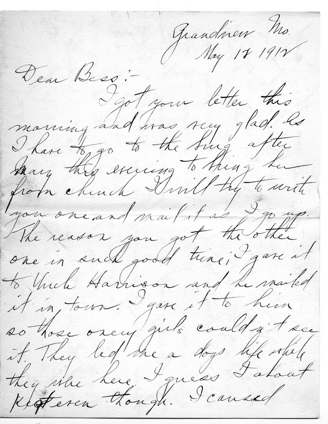 Letter from Harry S. Truman to Bess Wallace