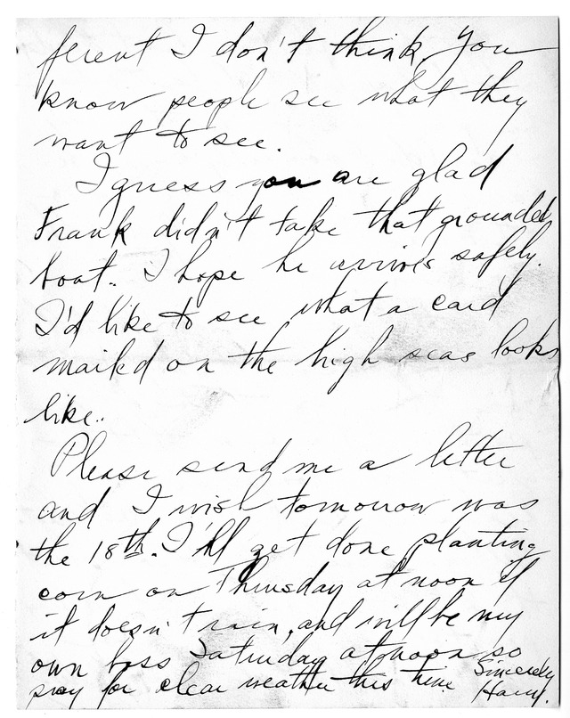 Letter from Harry S. Truman to Bess Wallace