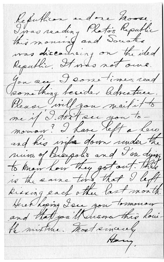 Letter from Harry S. Truman to Bess Wallace