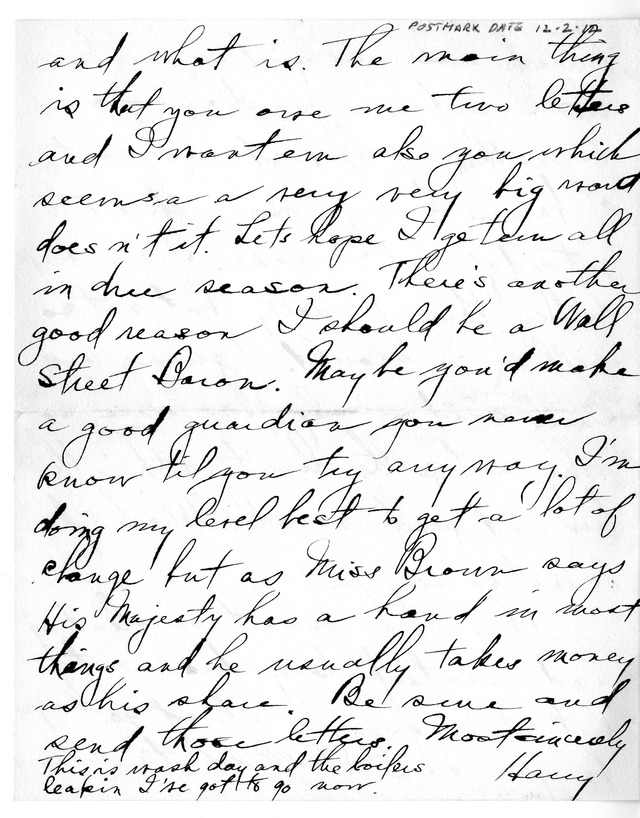 Letter from Harry S. Truman to Bess Wallace