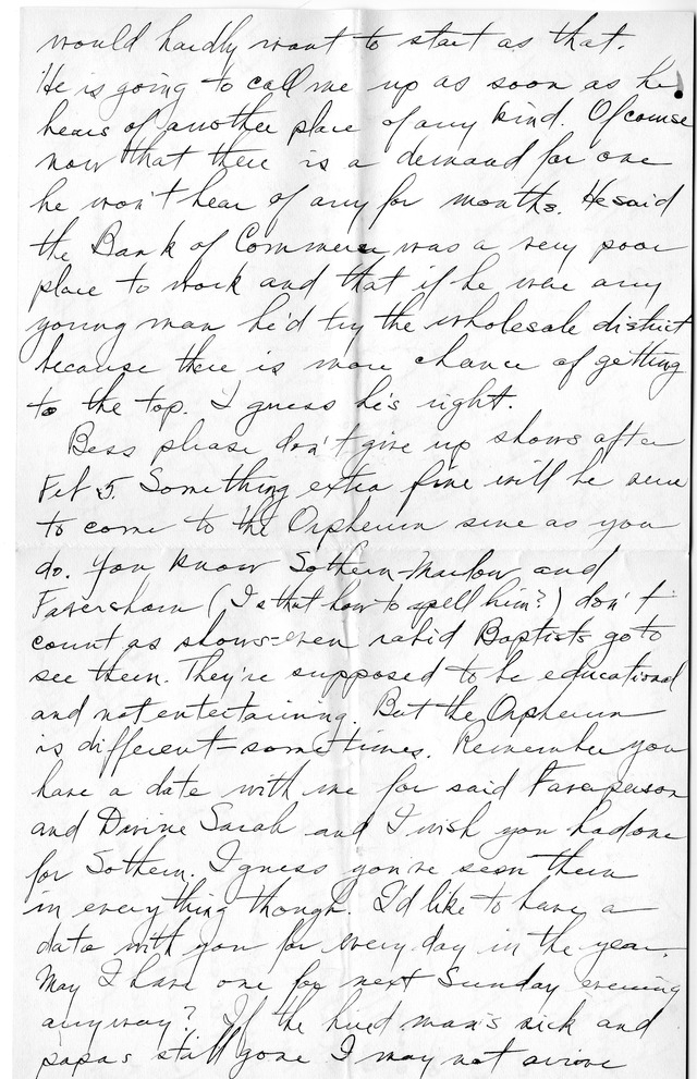 Letter from Harry S. Truman to Bess Wallace