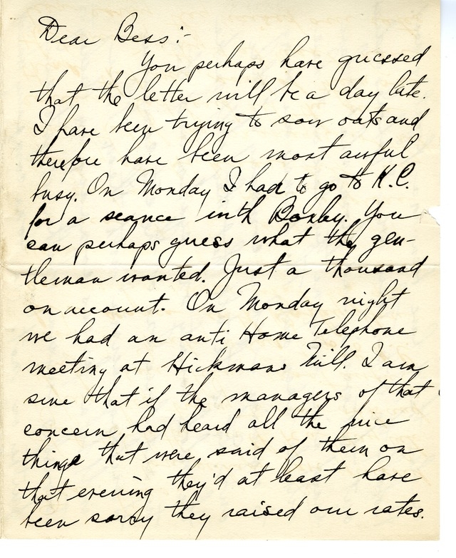 Letter from Harry S. Truman to Bess Wallace