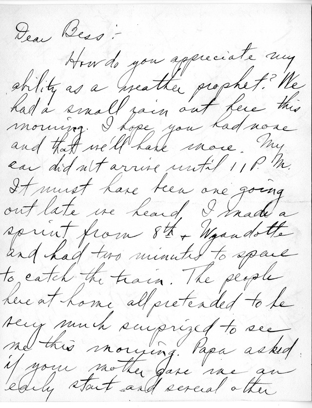 Letter from Harry S. Truman to Bess Wallace