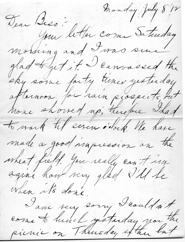 Letter from Harry S. Truman to Bess Wallace