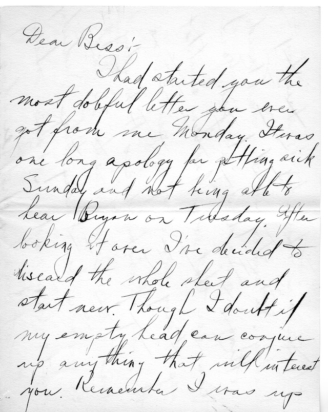 Letter from Harry S. Truman to Bess Wallace