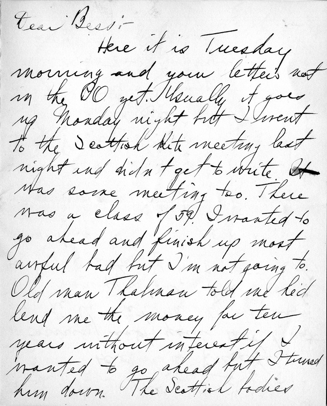 Letter from Harry S. Truman to Bess Wallace