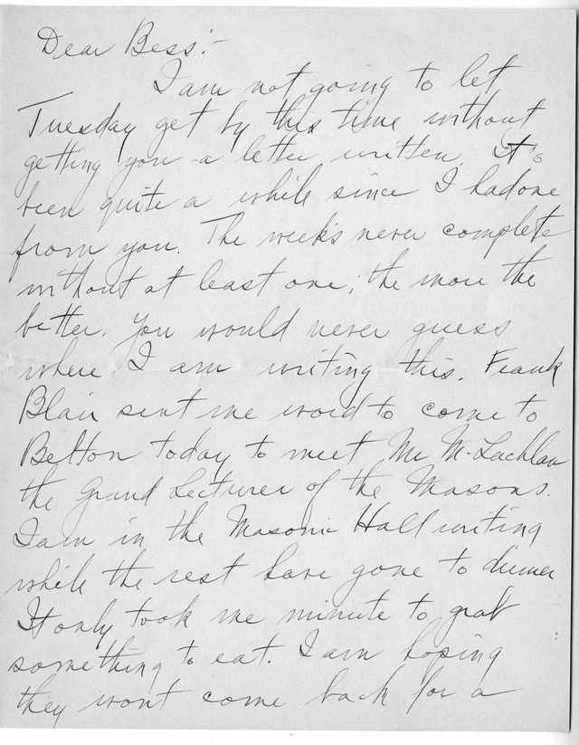 Letter from Harry S. Truman to Bess Wallace