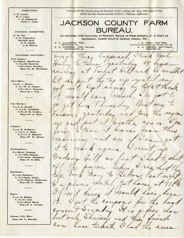 Letter from Harry S. Truman to Bess Wallace