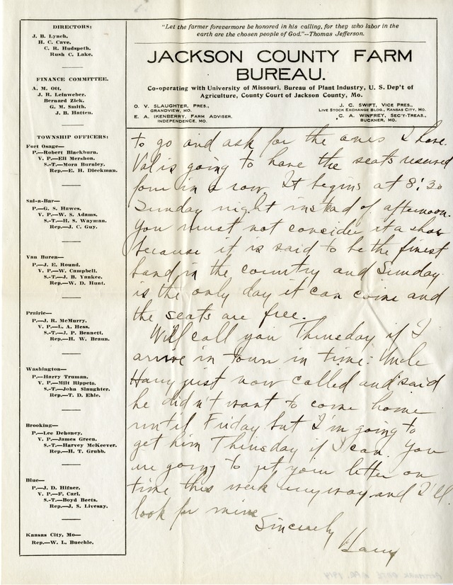 Letter from Harry S. Truman to Bess Wallace
