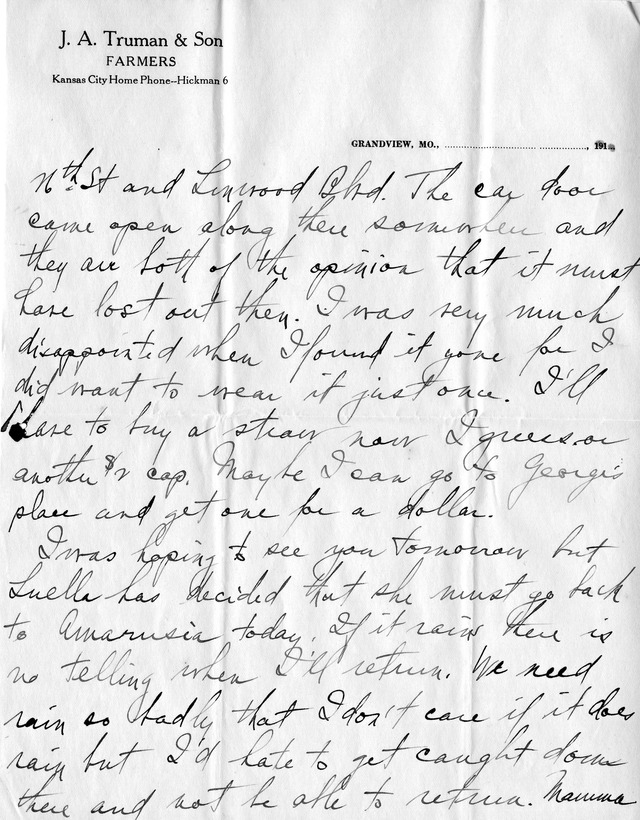 Letter from Harry S. Truman to Bess Wallace