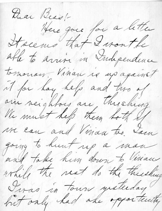 Letter from Harry S. Truman to Bess Wallace