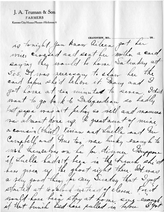 Letter from Harry S. Truman to Bess Wallace