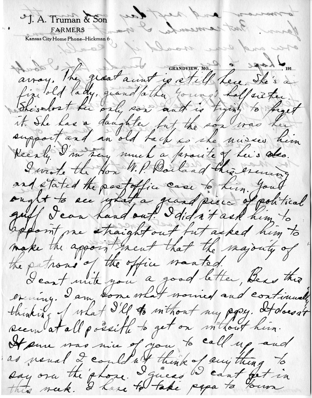 Letter from Harry S. Truman to Bess Wallace