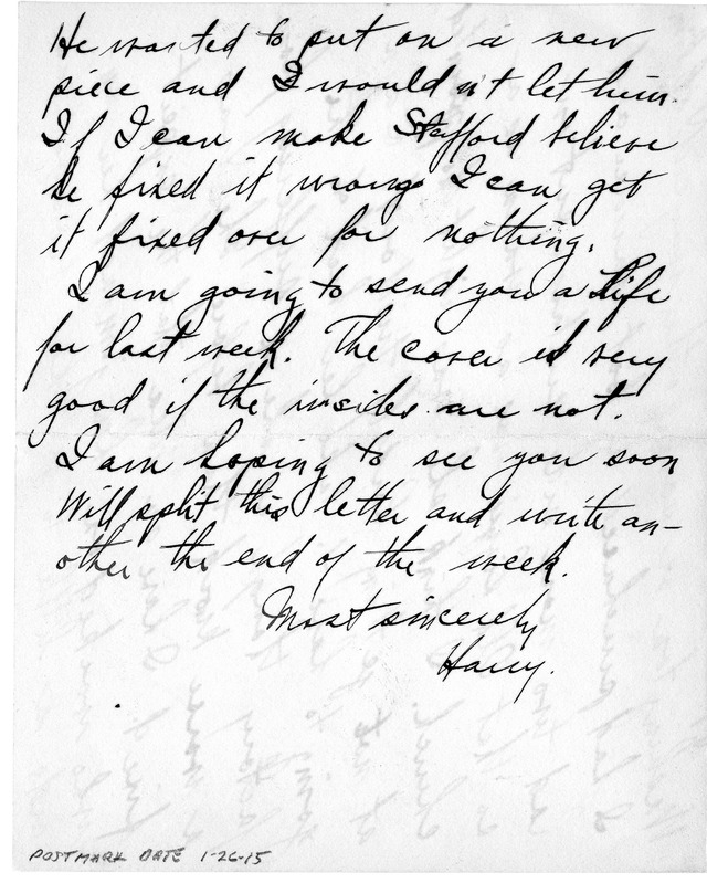 Letter from Harry S. Truman to Bess Wallace