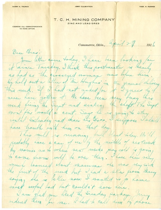 Letter from Harry S. Truman to Bess Wallace