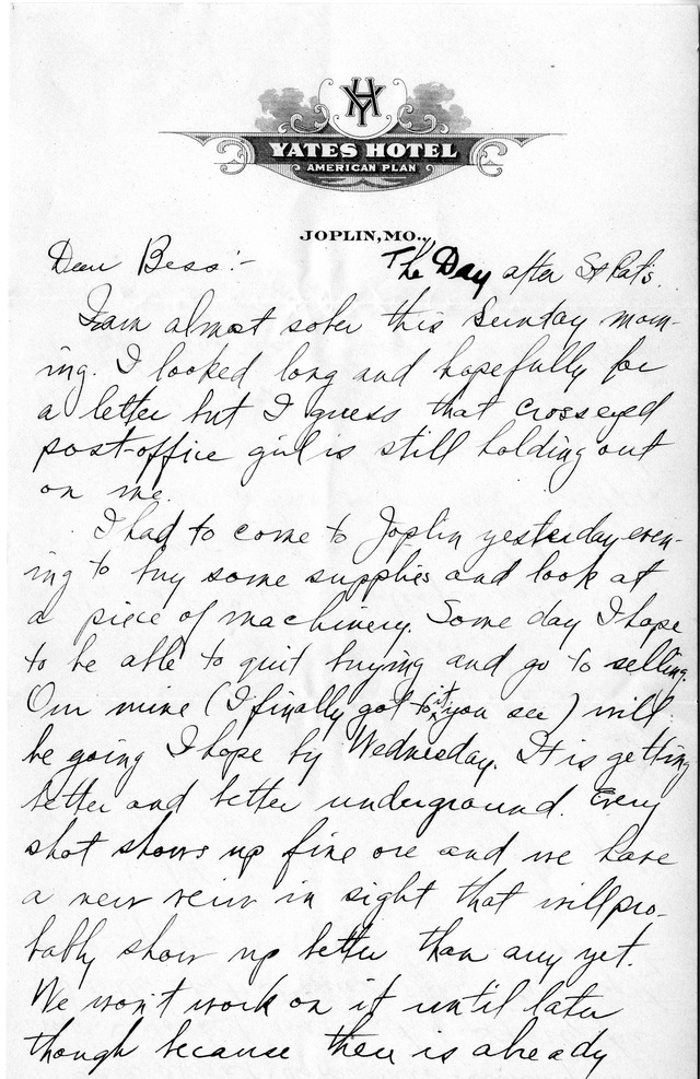 Letter from Harry S. Truman to Bess Wallace