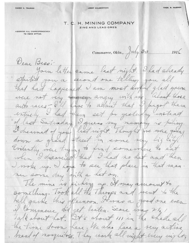 Letter from Harry S. Truman to Bess Wallace