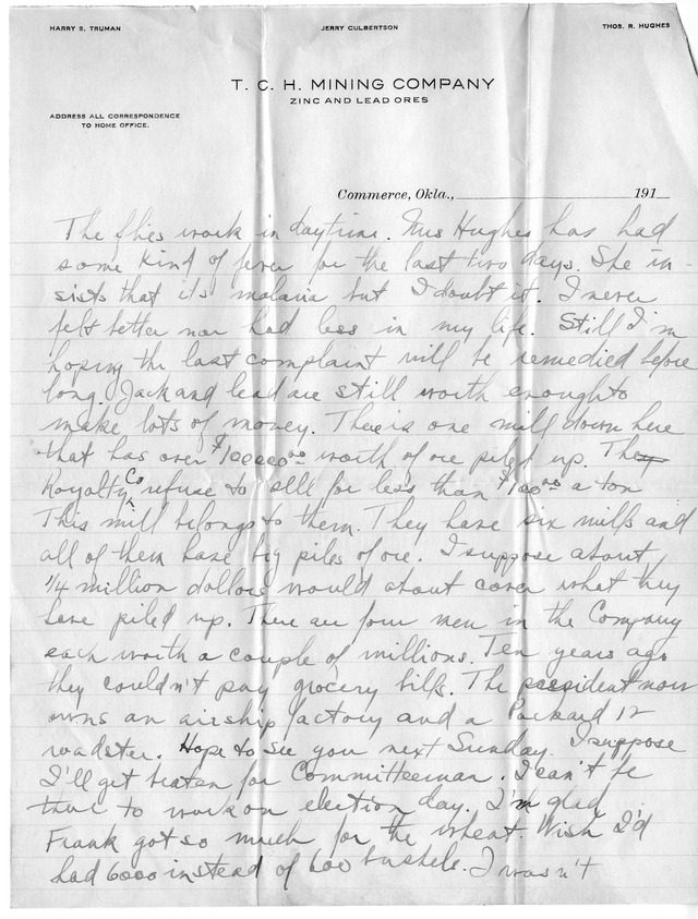 Letter from Harry S. Truman to Bess Wallace