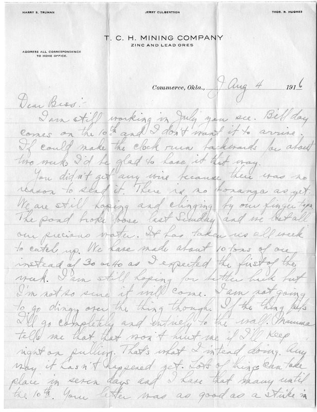 Letter from Harry S. Truman to Bess Wallace