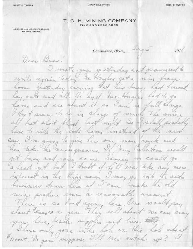 Letter from Harry S. Truman to Bess Wallace