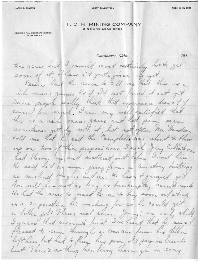 Letter from Harry S. Truman to Bess Wallace
