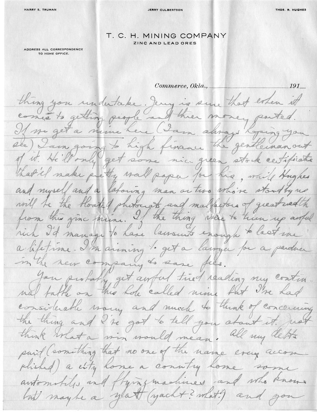 Letter from Harry S. Truman to Bess Wallace