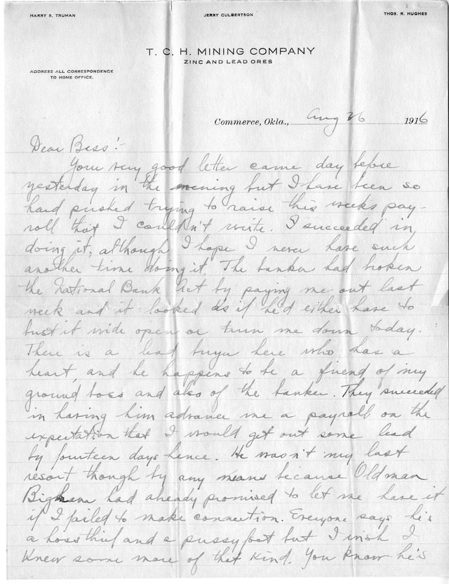 Letter from Harry S. Truman to Bess Wallace