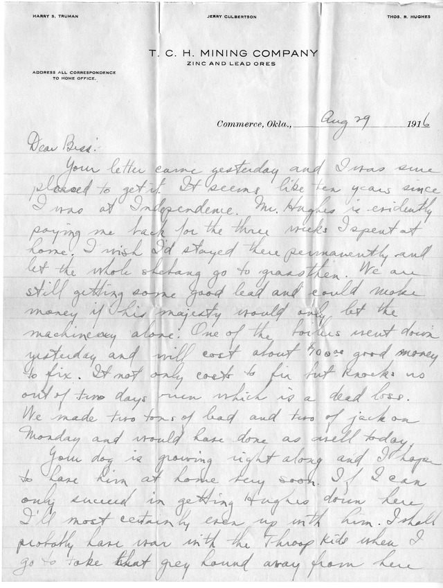 Letter from Harry S. Truman to Bess Wallace