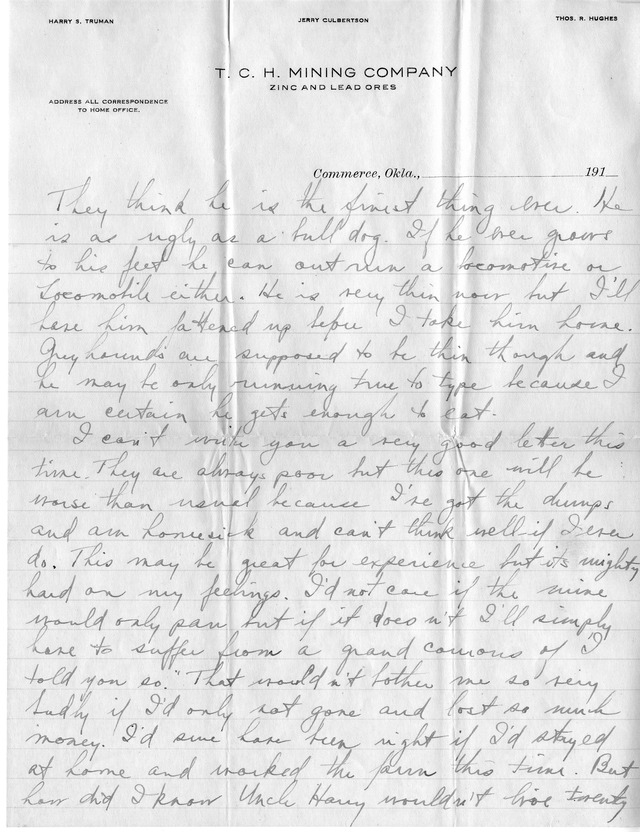 Letter from Harry S. Truman to Bess Wallace