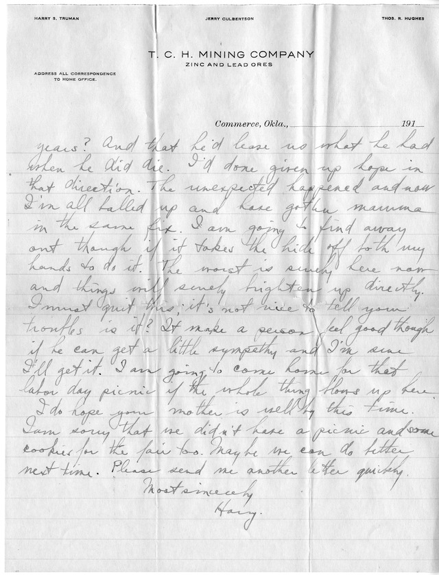 Letter from Harry S. Truman to Bess Wallace