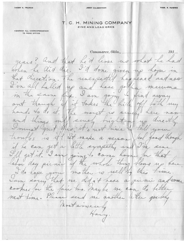 Letter from Harry S. Truman to Bess Wallace