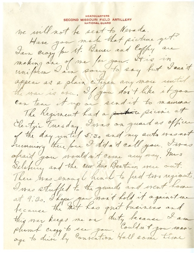 Letter from Harry S. Truman to Bess Wallace