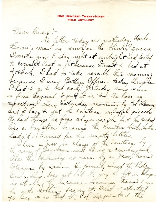 Letter from Harry S. Truman to Bess Wallace