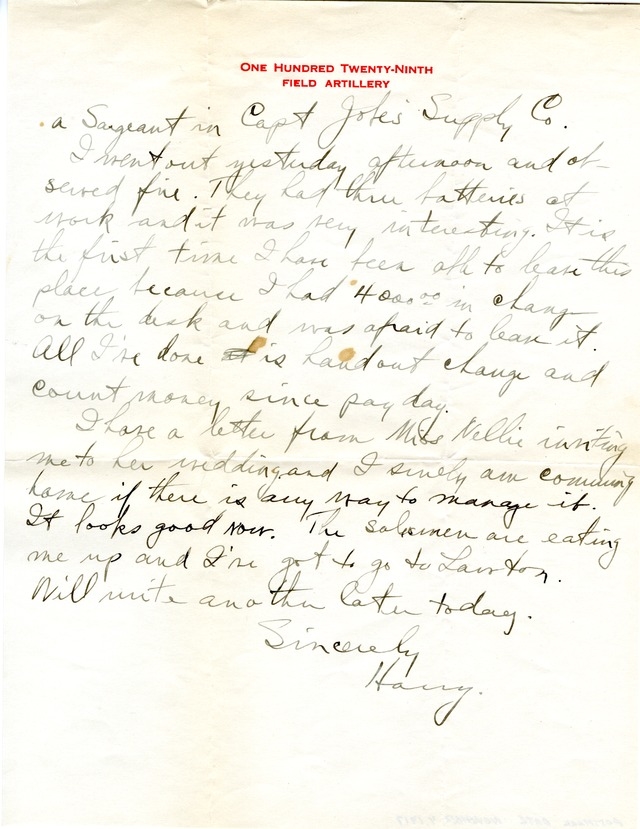 Letter from Harry S. Truman to Bess Wallace