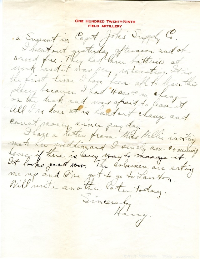 Letter from Harry S. Truman to Bess Wallace