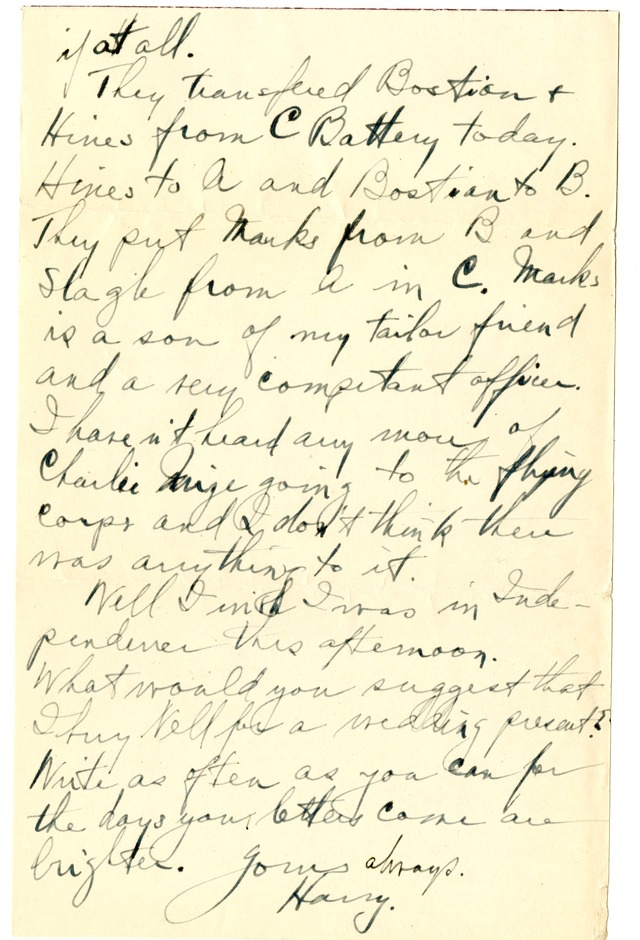 Letter from Harry S. Truman to Bess Wallace
