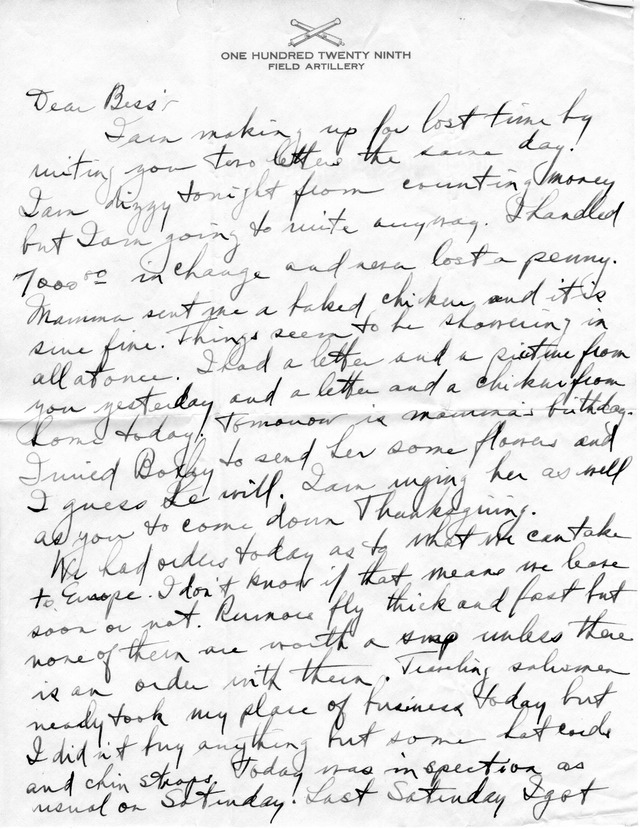Letter from Harry S. Truman to Bess Wallace