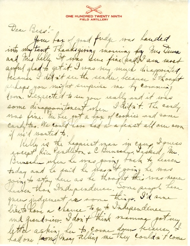 Letter from Harry S. Truman to Bess Wallace