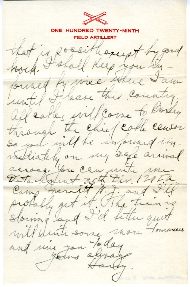 Letter from Harry S. Truman to Bess Wallace
