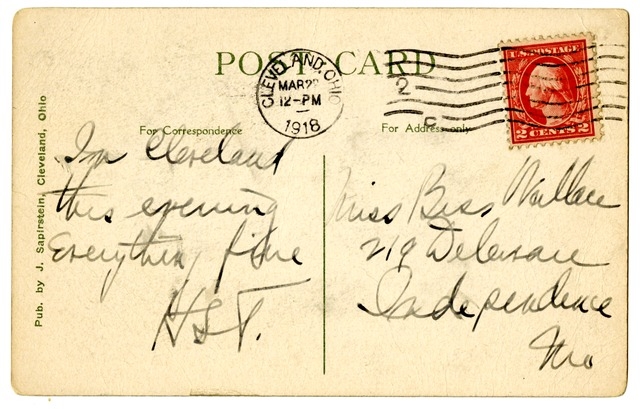 Postcard from Harry S. Truman to Bess Wallace