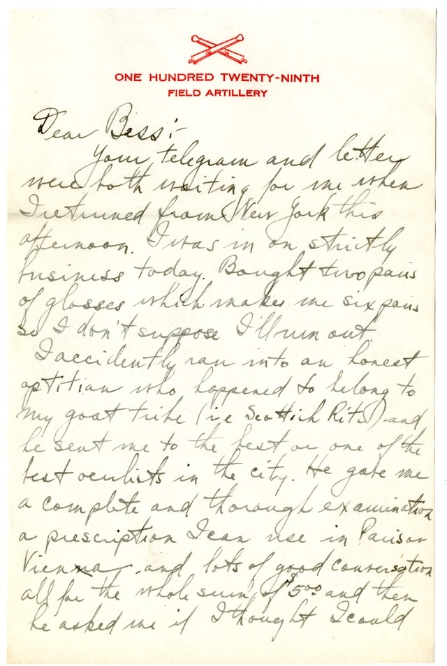 Letter from Harry S. Truman to Bess Wallace