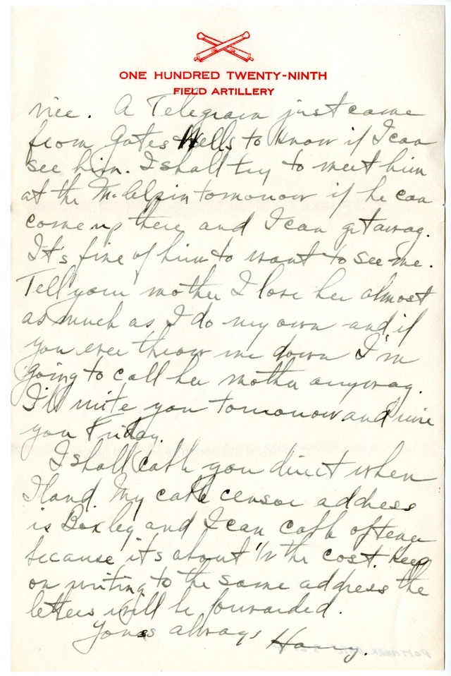 Letter from Harry S. Truman to Bess Wallace