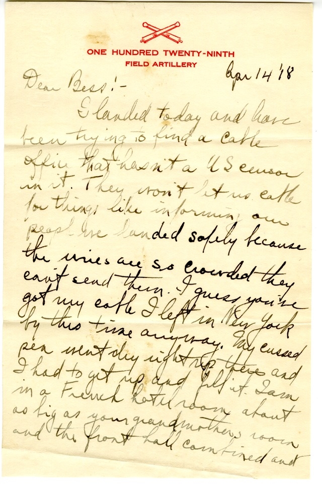 Letter from Harry S. Truman to Bess Wallace
