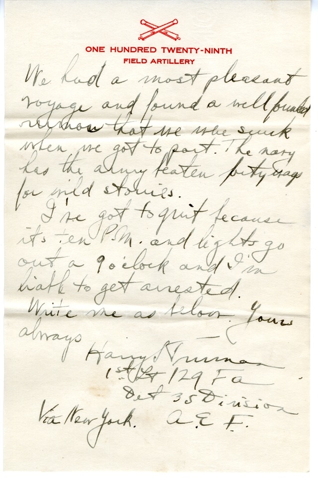 Letter from Harry S. Truman to Bess Wallace