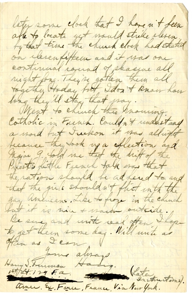Letter from Harry S. Truman to Bess Wallace