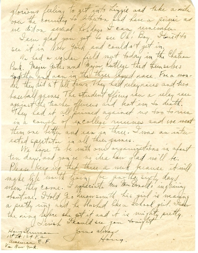 Letter from Harry S. Truman to Bess Wallace
