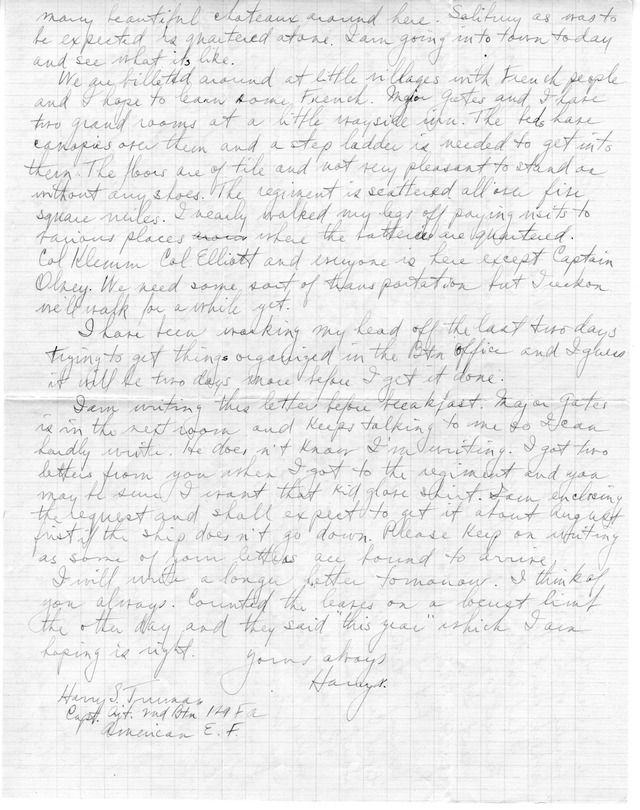 Letter from Harry S. Truman to Bess Wallace