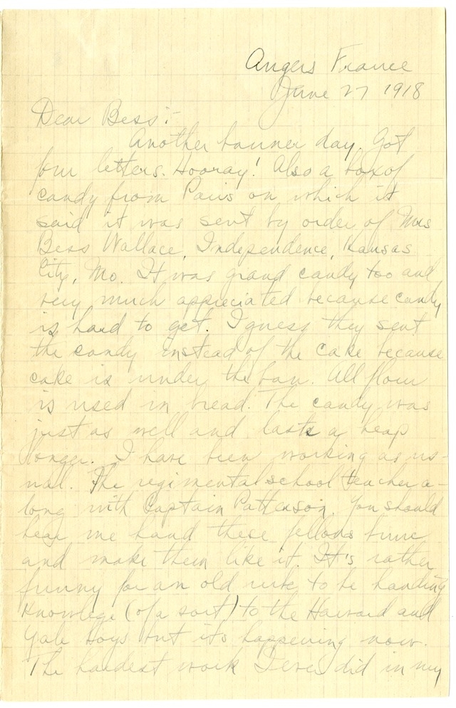 Letter from Harry S. Truman to Bess Wallace